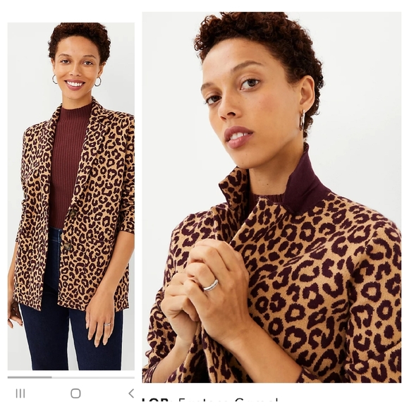 ANN TAYLOR Eastern Camel Leopard Print Sweater Blazer - Picture 2 of 9